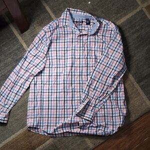 Chaps Men's Blue and Pink Plaid Button Down Shirt